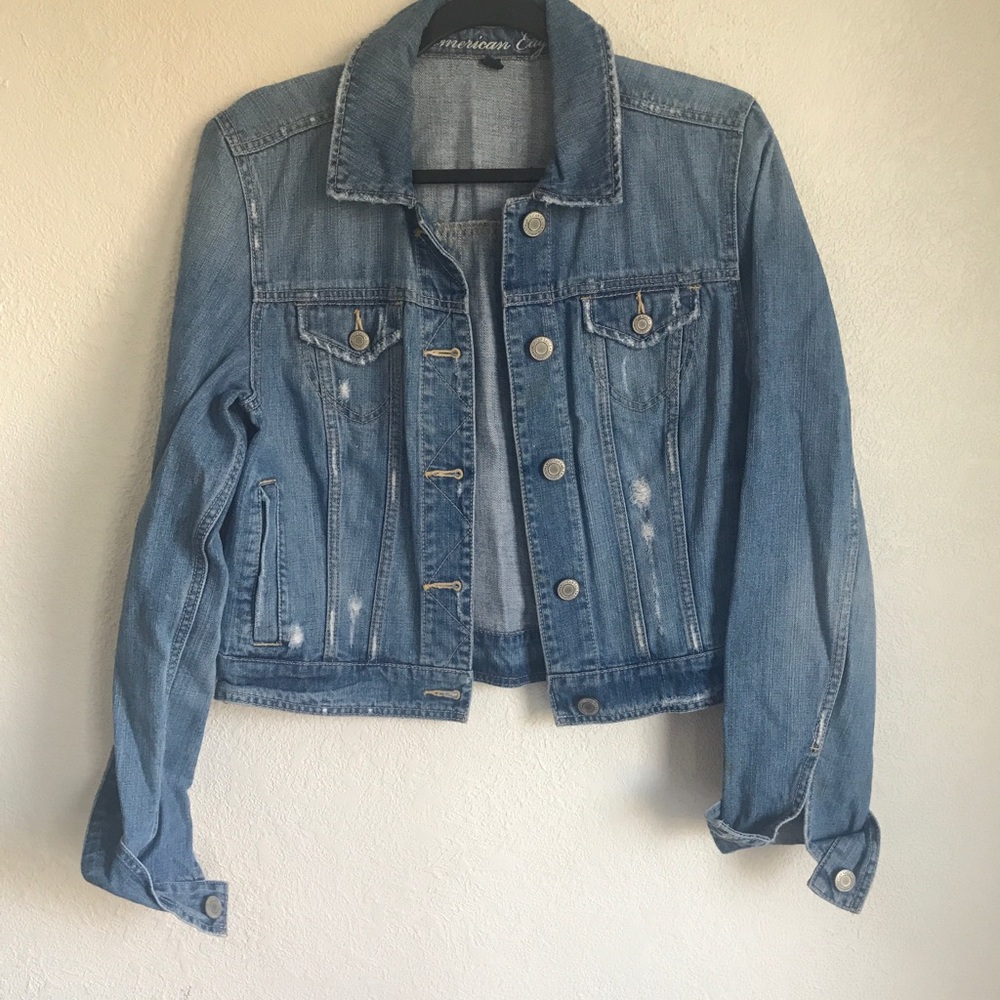 American Eagle distressed denim jacket LG